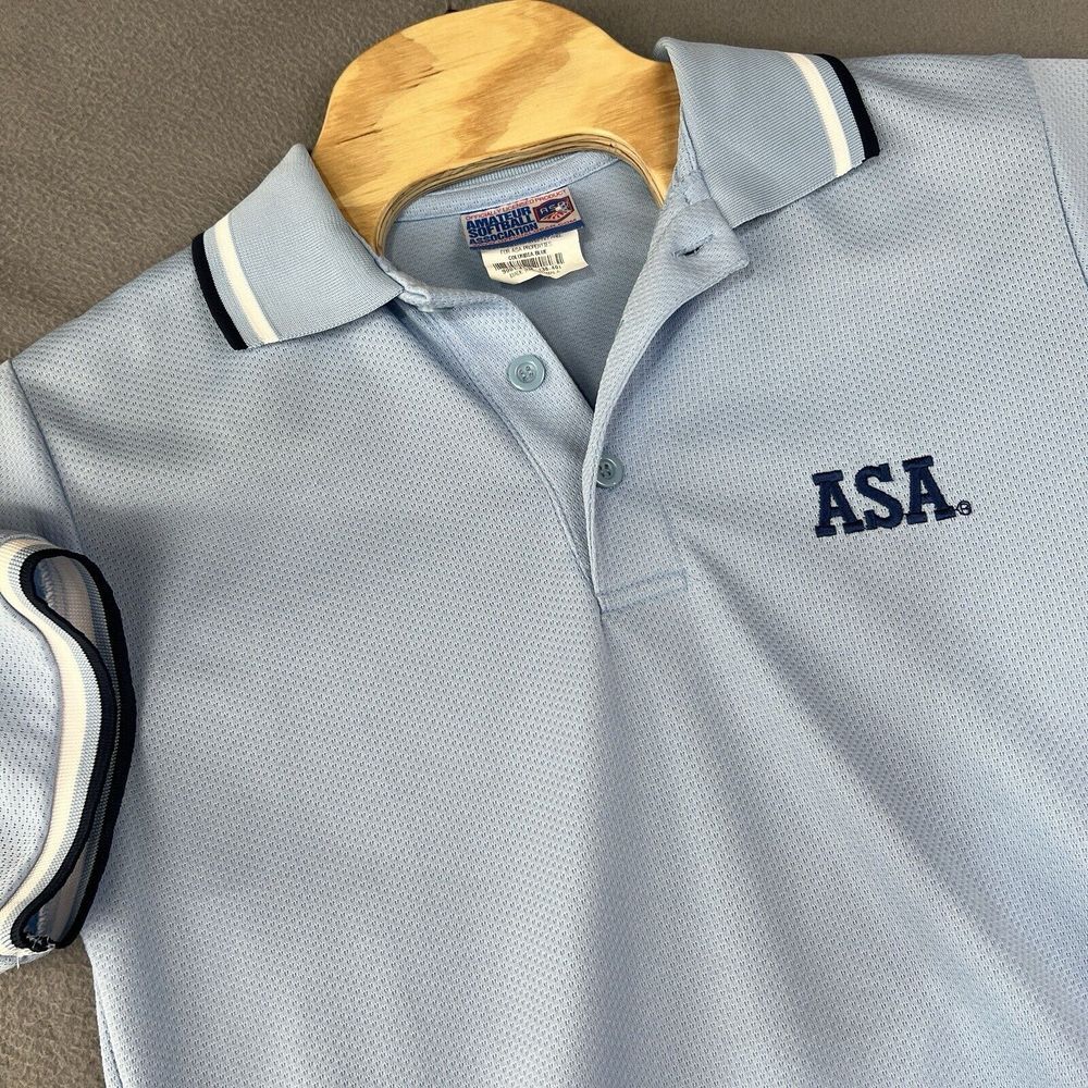 ASA Softball Umpire Polo Shirt Mens Medium 38-40 Columbia Blue Jersey Knit Logo